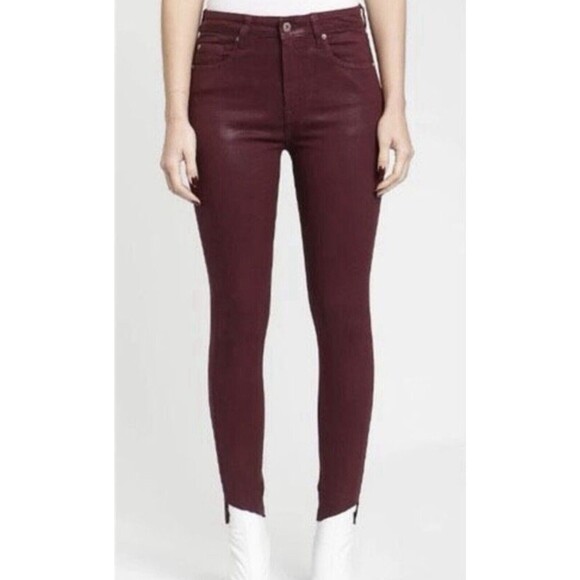 Pistola Maroon Coated Metallic Raw Hem Skinny Jeans Size 27 Punk Grunge Pants - Picture 8 of 11